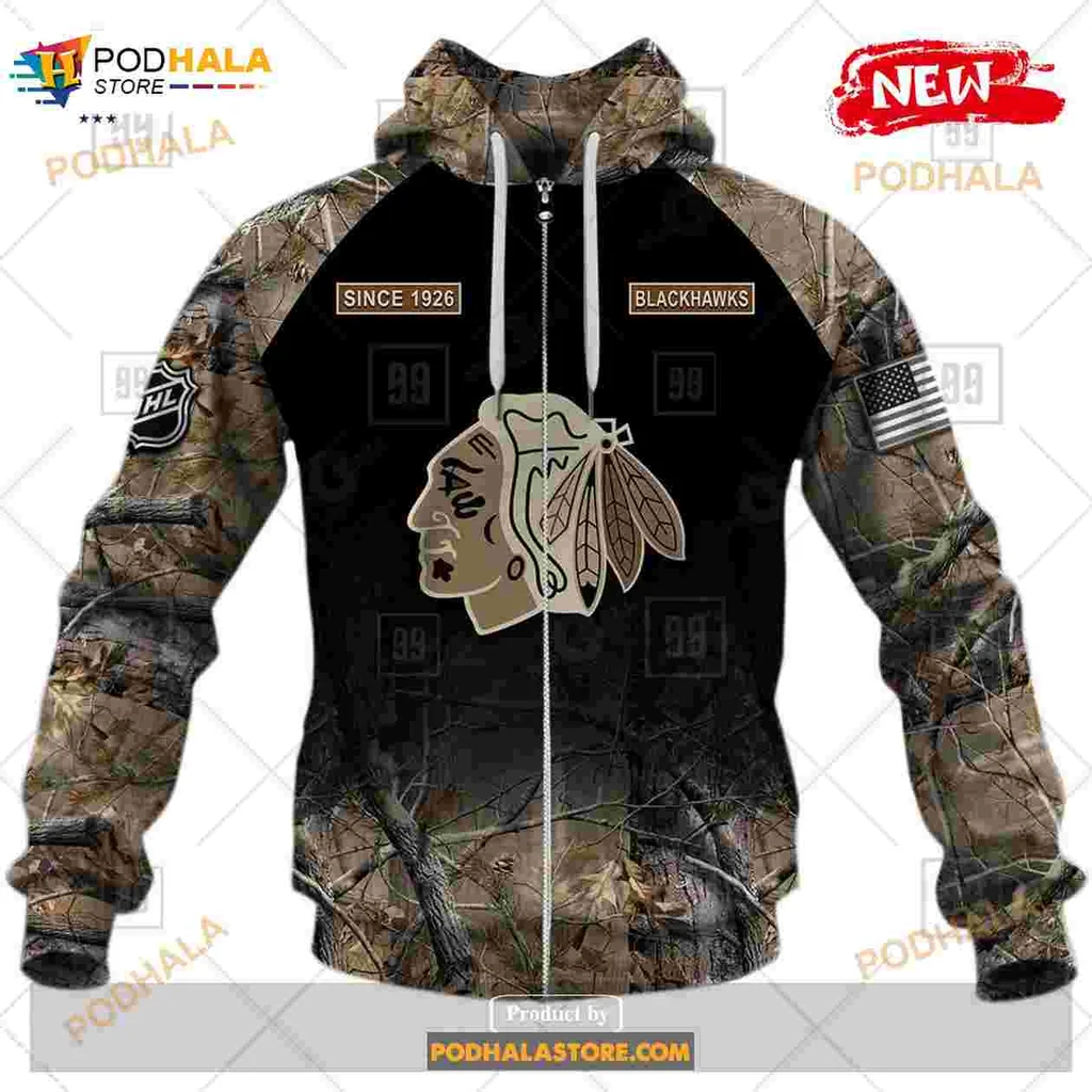 Chicago Blackhawks Camouflage 3d Hoodie With Custom Name Option - Product View 5 Chicago Blackhawks Camouflage 3d Hoodie With Custom Name Option - Product View 5