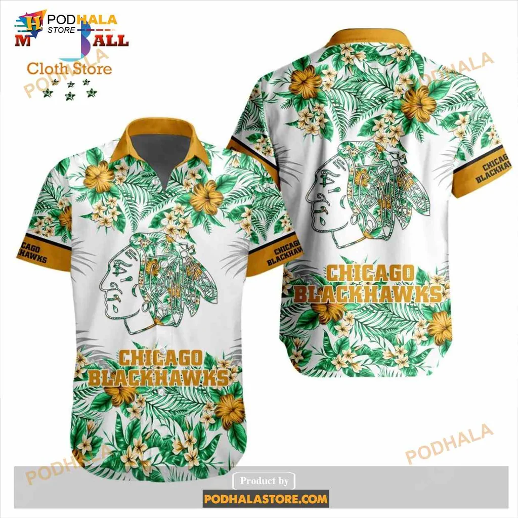 Chicago Blackhawks Floral Hawaiian Shirt With Native American Chief Design