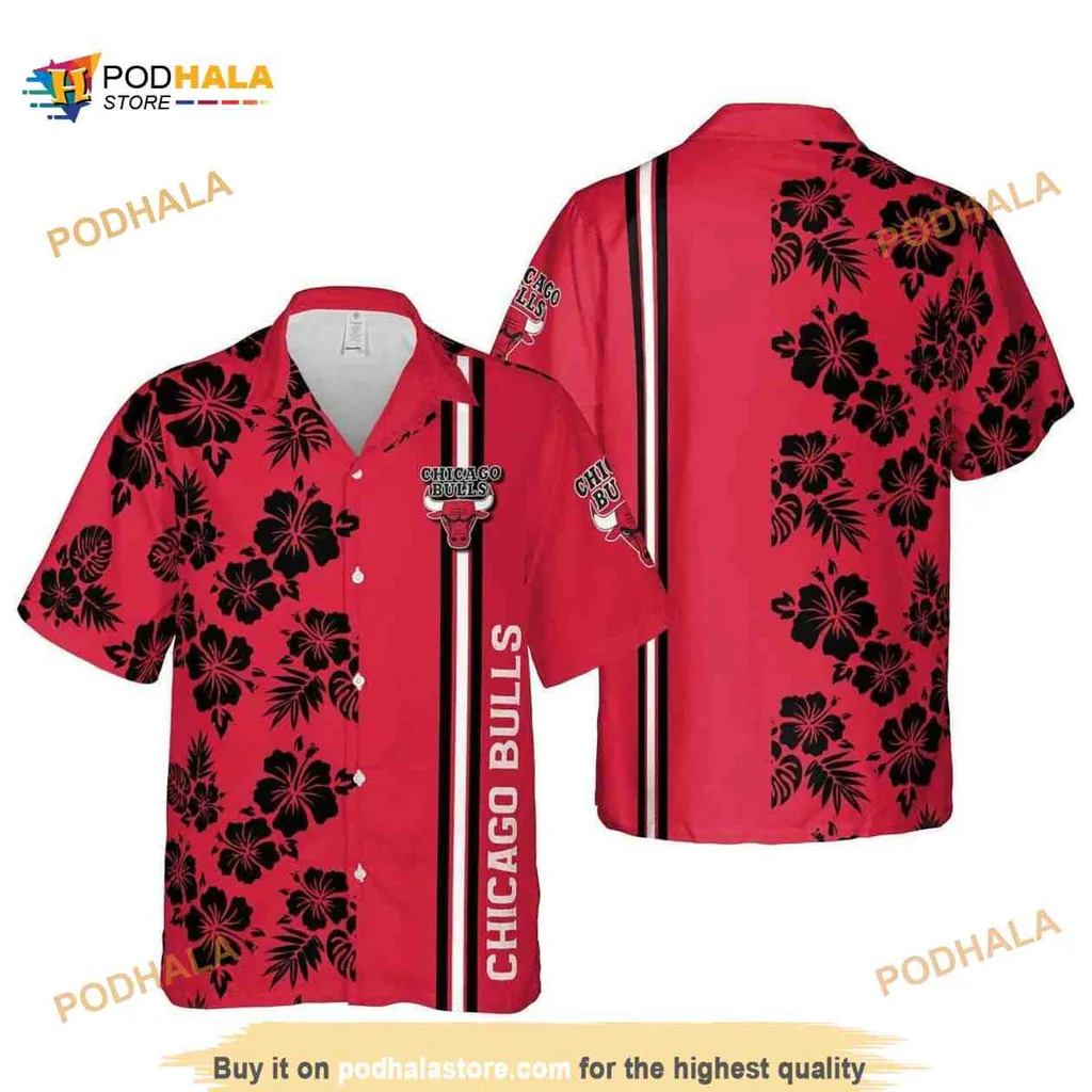 Chicago Bulls Tropical Aloha Shirt Featuring Hibiscus Flowers