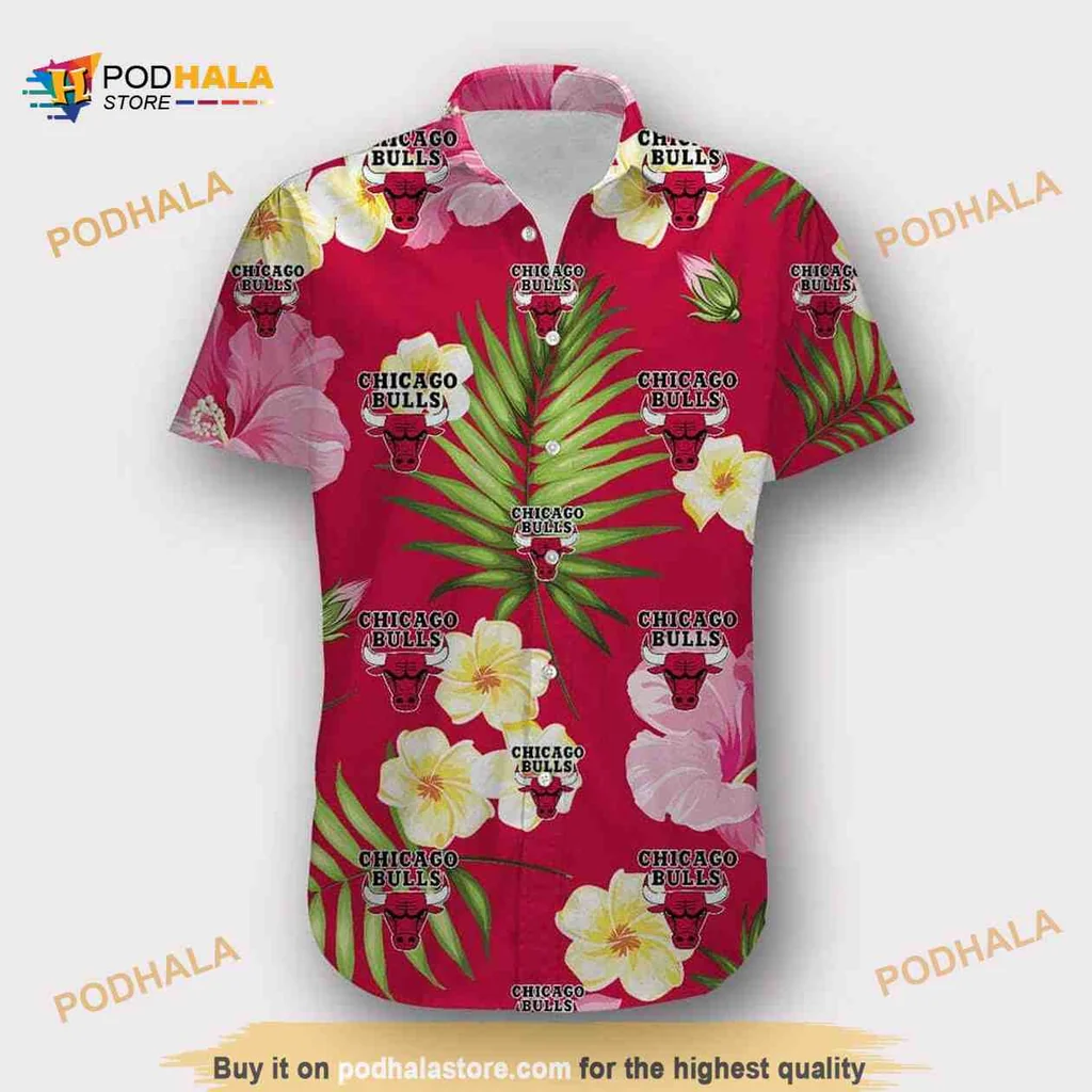 Chicago Bulls Tropical Aloha Shirt With Floral Patterns And Logo
