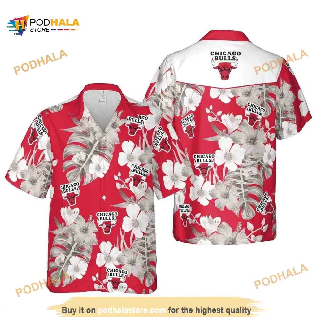 Chicago Bulls Tropical Aloha Shirt With Hibiscus Flowers