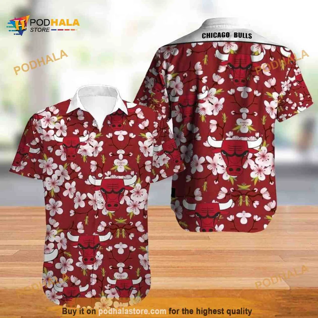Chicago Bulls Tropical Aloha Shirt With Hibiscus Flowers