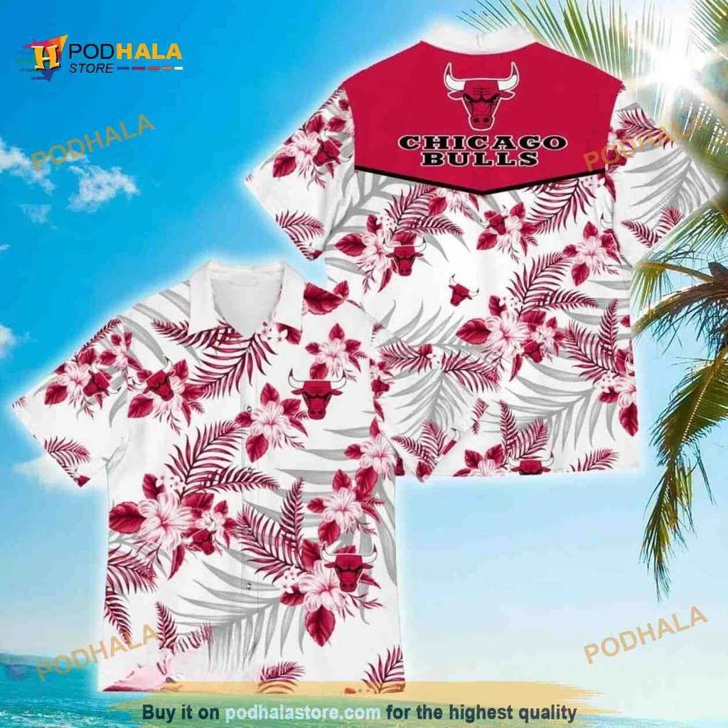 Chicago Bulls Tropical Aloha Shirt With Hibiscus Flowers And Logo