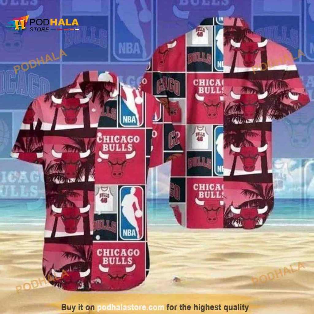 Chicago Bulls Tropical Aloha Shirt With Palm Trees For Basketball Fans