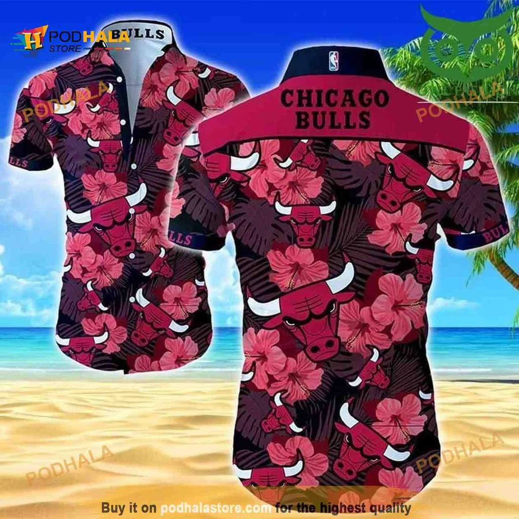 Chicago Bulls Tropical Hawaiian Shirt With Hibiscus Flowers
