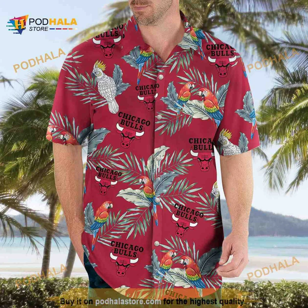 Chicago Bulls Tropical Hawaiian Shirt With Palm Leaves And Flowers