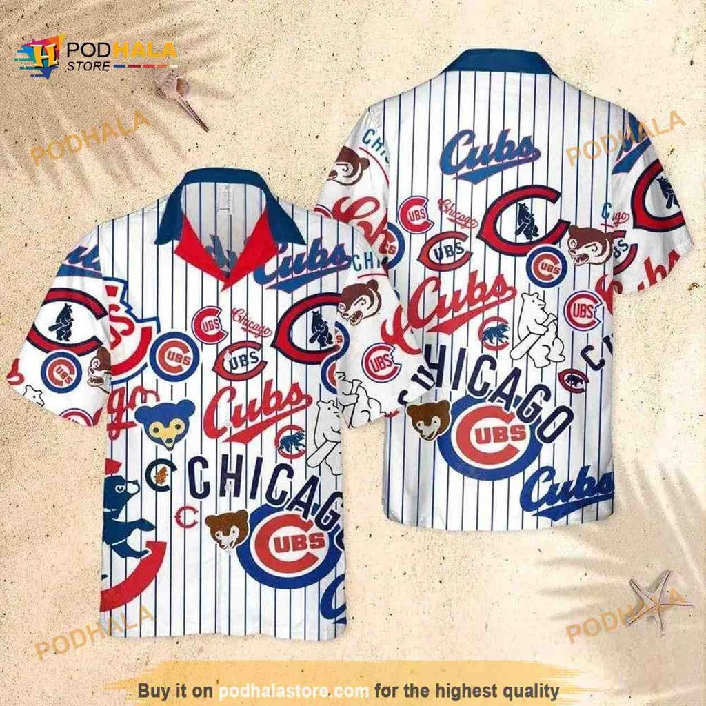 Chicago Cubs Aloha Shirt With Vibrant Team Logo And Striped Design