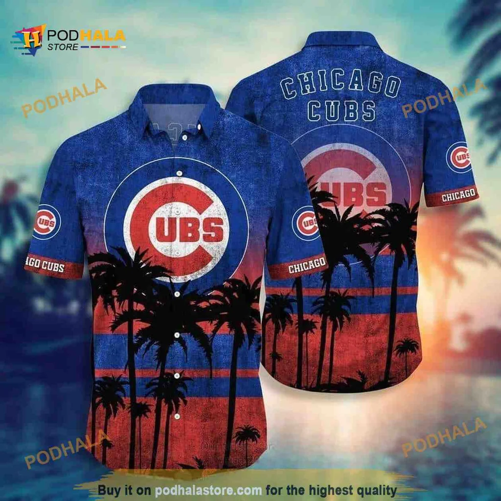 Chicago Cubs Tropical Aloha Shirt With Palm Trees And Team Logo