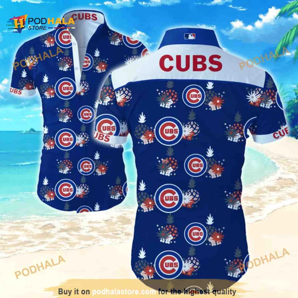 Chicago Cubs Tropical Aloha Shirt With Pineapples And Team Logos