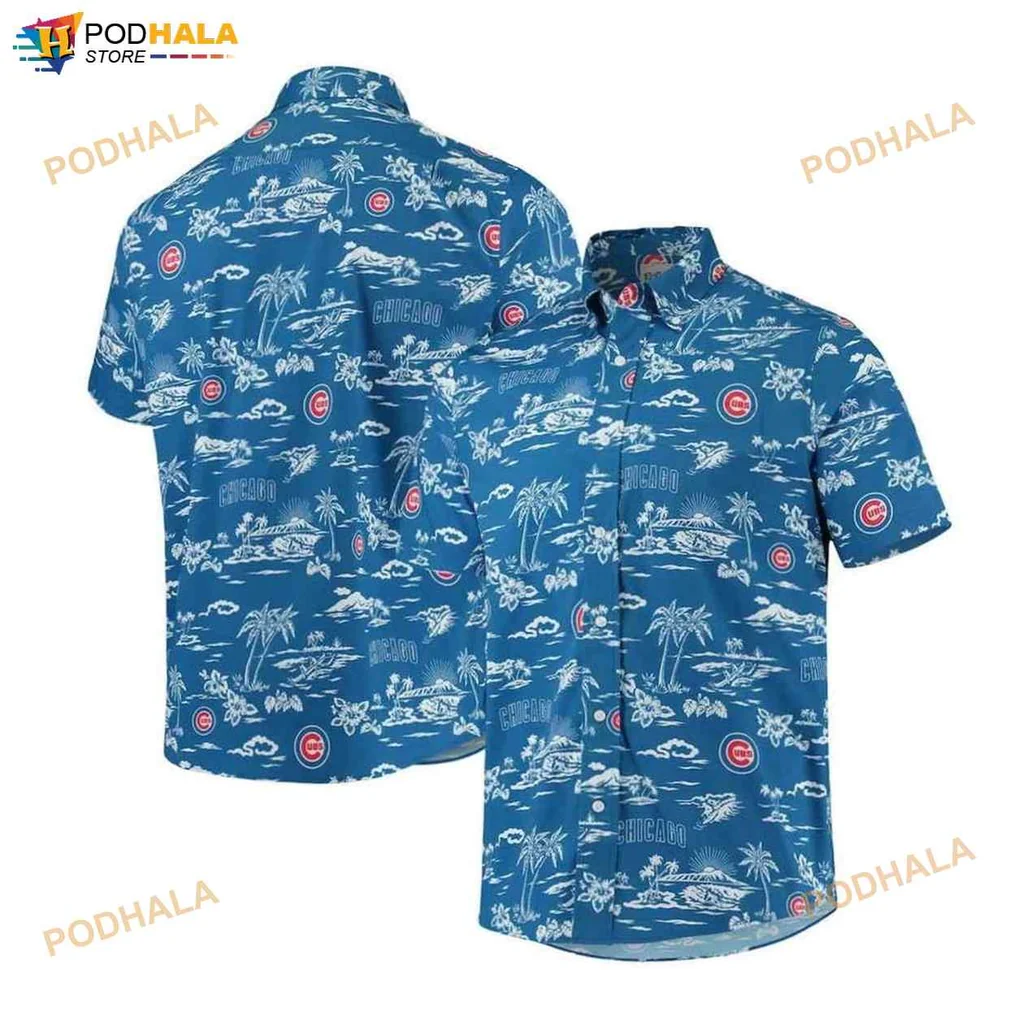 Chicago Cubs Tropical Hawaiian Shirt With Palm Trees And Surfboards