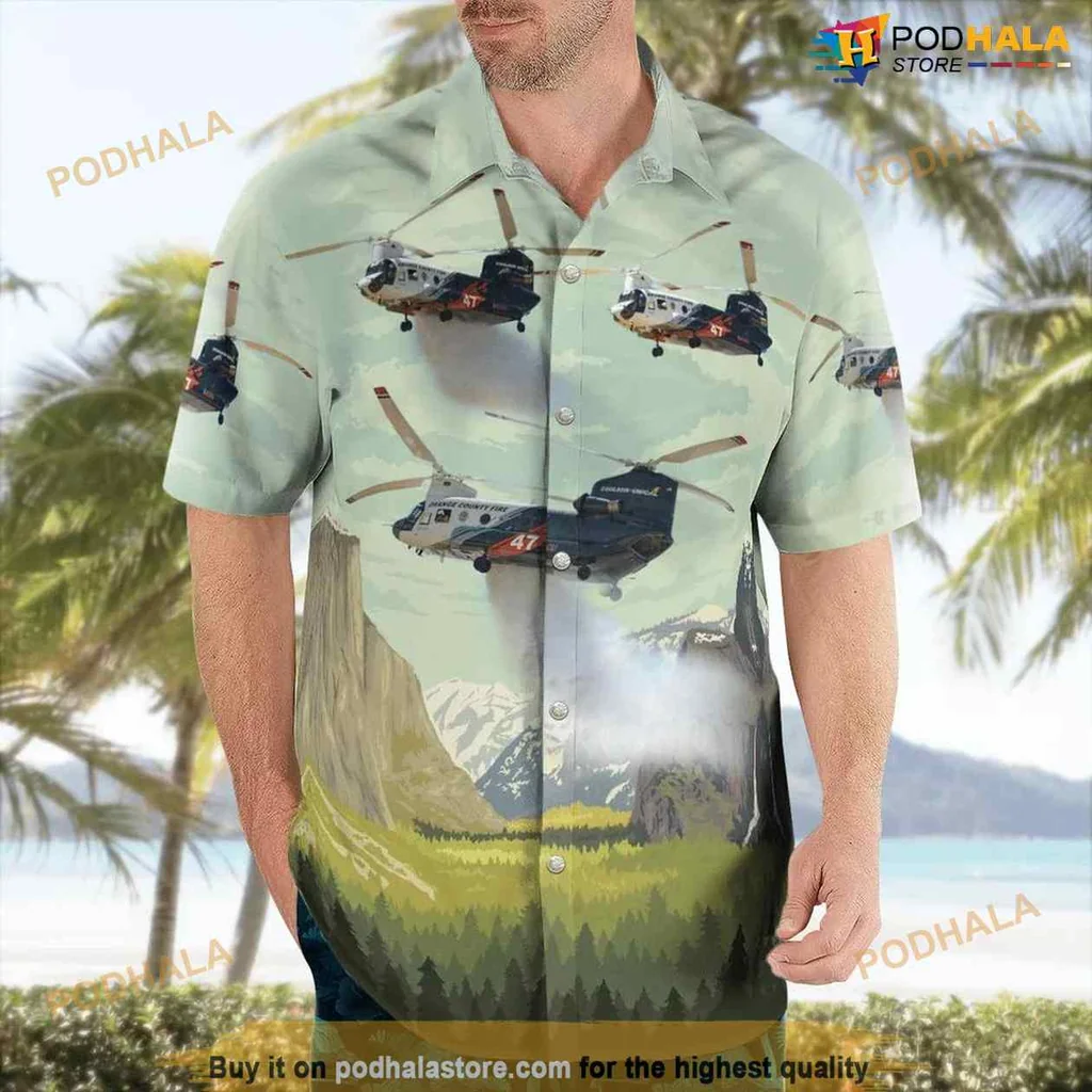 Chinook Helicopter Aloha Shirt With Scenic Landscape Design