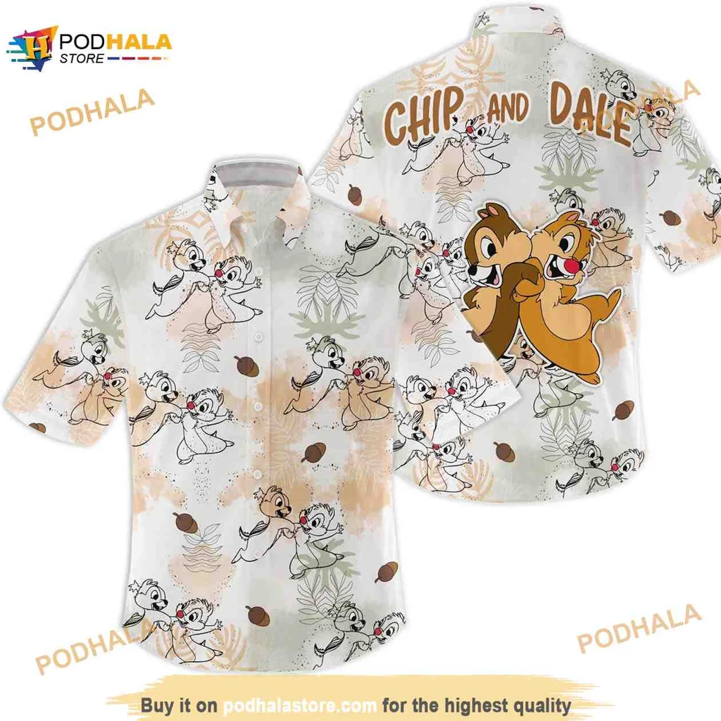 Chip And Dale Floral Hawaiian Shirt Featuring Playful Disney Characters