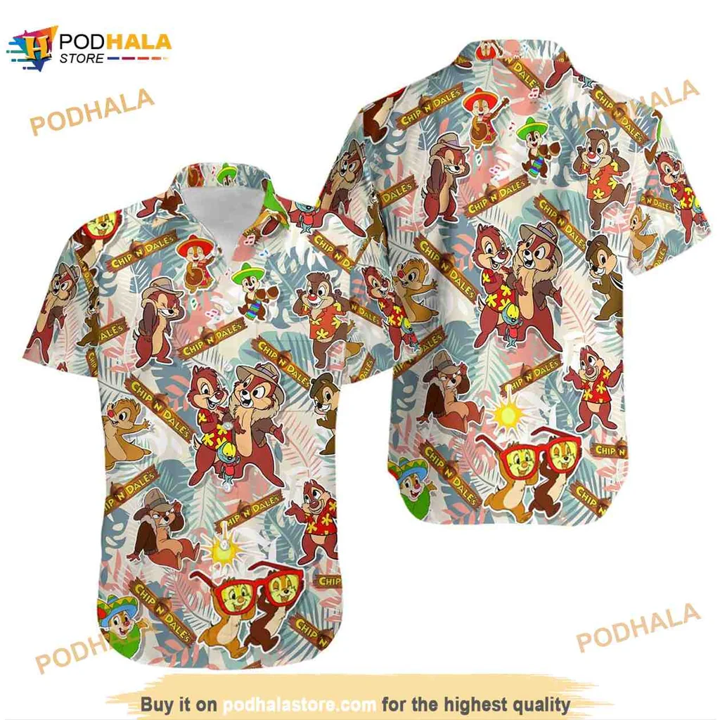 Chip And Dale Tropical Hawaiian Shirt, Fun Disney Vacation Button Shirt