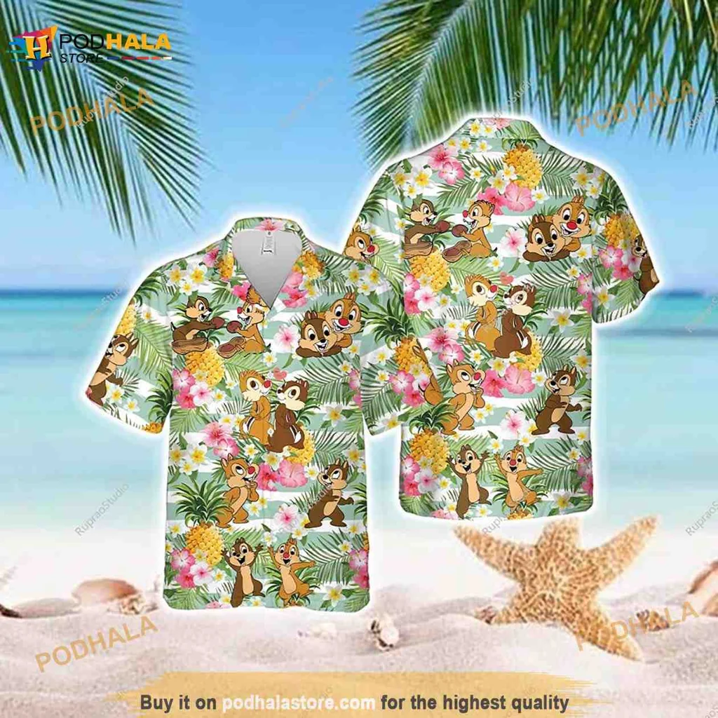 Chip And Dale Tropical Hawaiian Shirt With Colorful Floral Design
