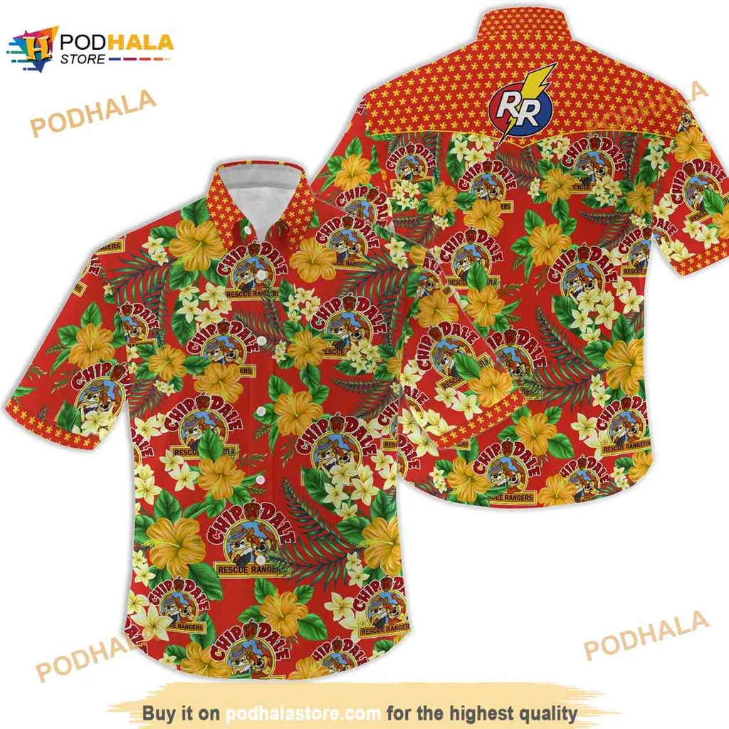 Chip And Dale Tropical Hawaiian Shirt With Hibiscus Flowers