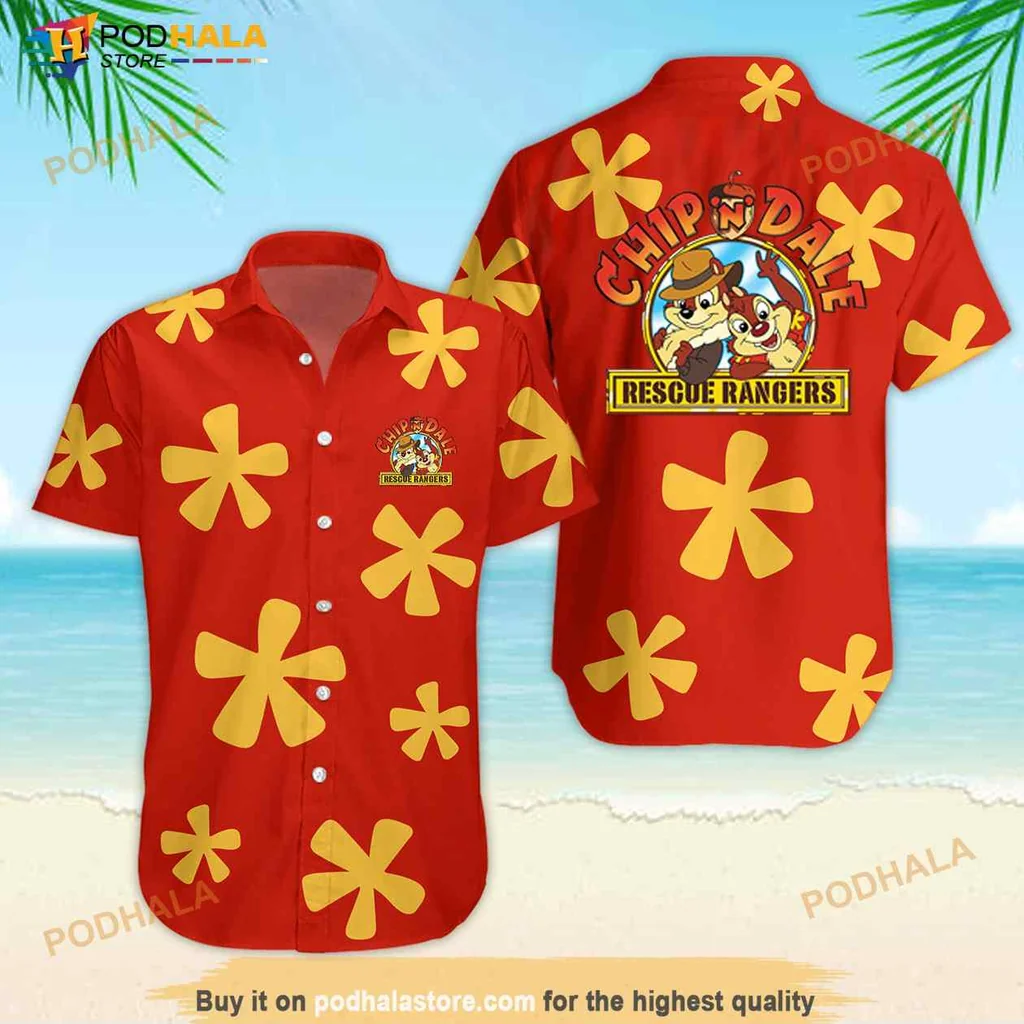 Chip Dale Hawaiian Shirt With Tropical Floral Design