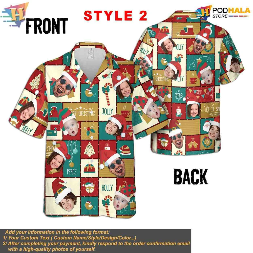 Christmas Cartoon Character Aloha Shirt With Santa Claus And Snowflakes Christmas Cartoon Character Aloha Shirt With Santa Claus And Snowflakes