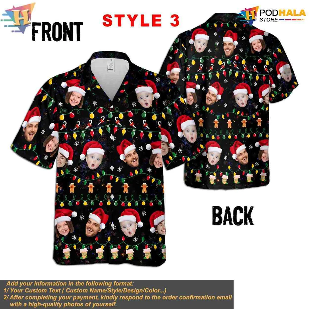 Christmas Cartoon Character Tropical Shirt With Santa Claus And Snowflakes Christmas Cartoon Character Tropical Shirt With Santa Claus And Snowflakes