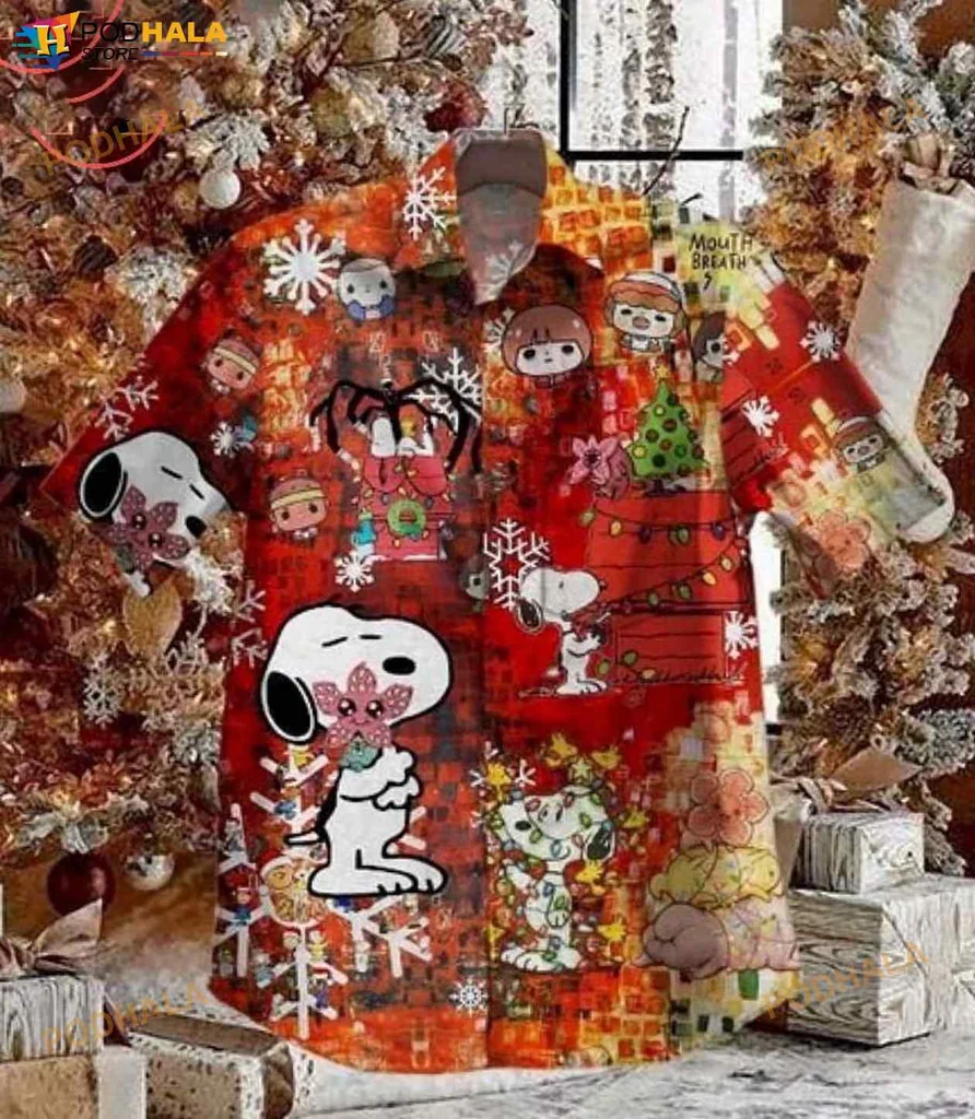 Christmas Dog Hawaiian Shirt Featuring Festive Cartoon Characters And Ornaments