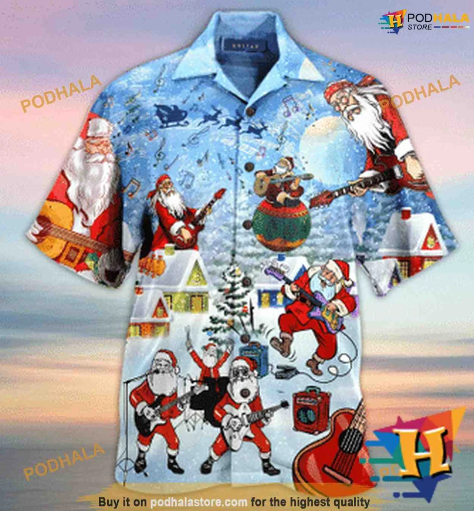 Christmas Santa Aloha Shirt With Surfing Santa And Festive Design
