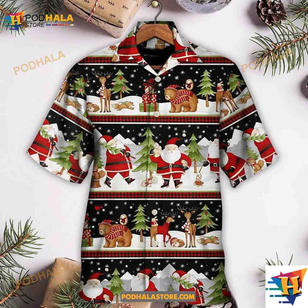 Christmas Santa Reindeer Bear Hawaiian Shirt For Holiday Cheer