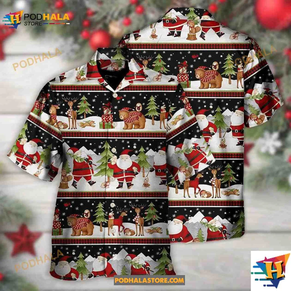 Christmas Santa Reindeer Bear Aloha Shirt For Holiday Cheer Christmas Santa Reindeer Bear Aloha Shirt For Holiday Cheer
