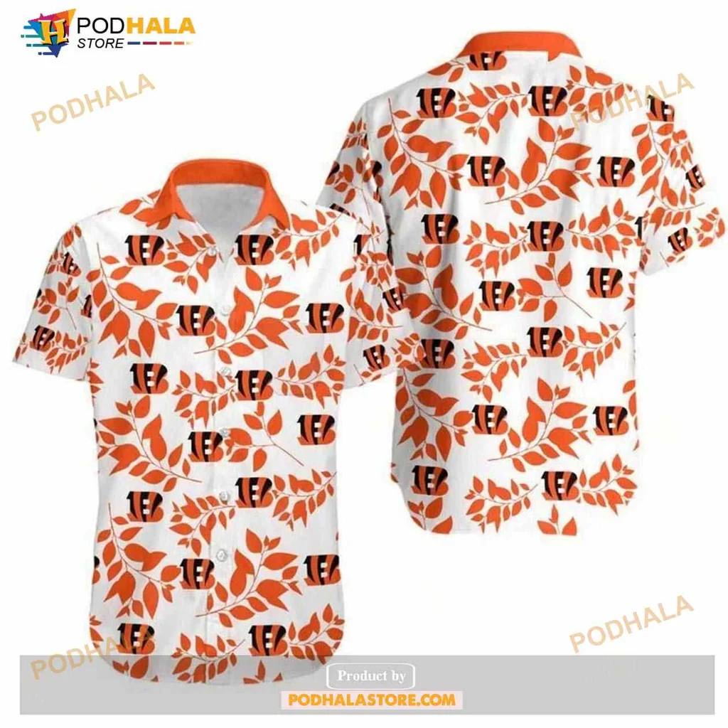 Cincinnati Bengals Aloha Shirt With Tropical Design In Orange And Black