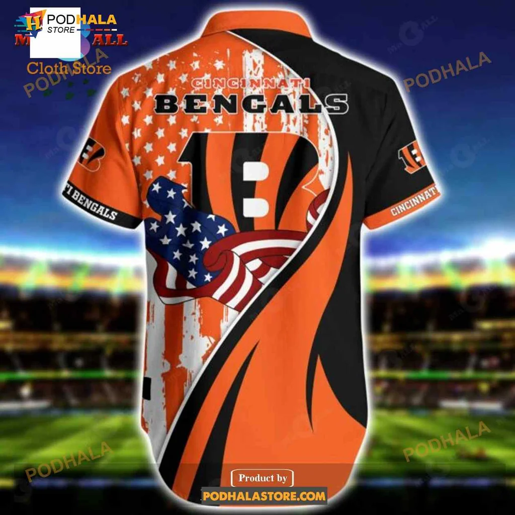 Cincinnati Bengals Fan Hawaiian Shirt, Patriotic Orange And Black Design