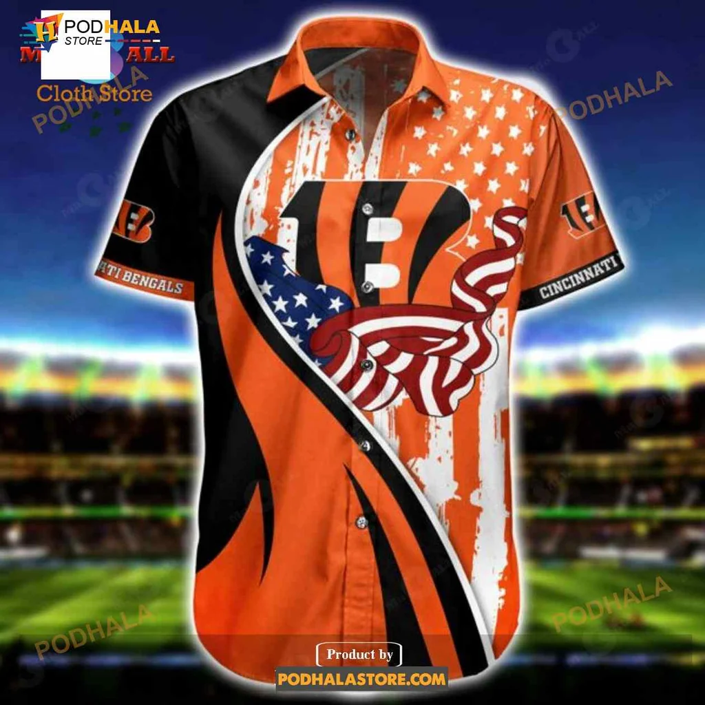 Cincinnati Bengals Fan Aloha Shirt, Patriotic Orange And Black Design Cincinnati Bengals Fan Aloha Shirt, Patriotic Orange And Black Design
