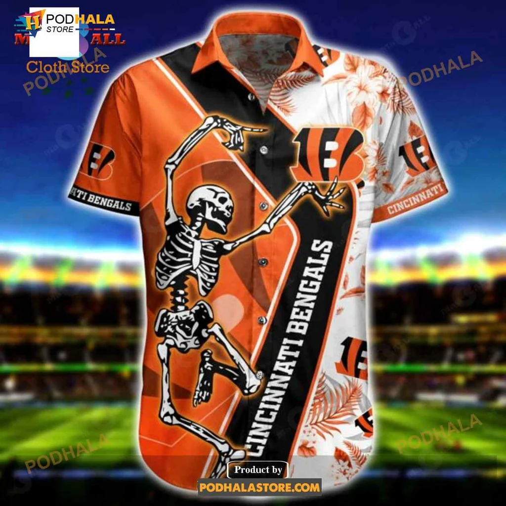 Cincinnati Bengals Funny Hawaiian Shirt Featuring Dancing Skeleton Design