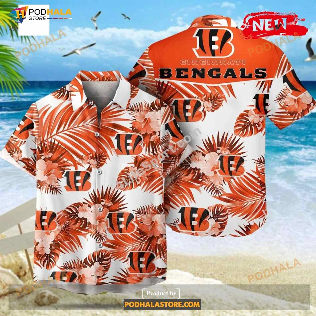 Cincinnati Bengals Hawaiian Shirt With Tropical Palm Leaves Design