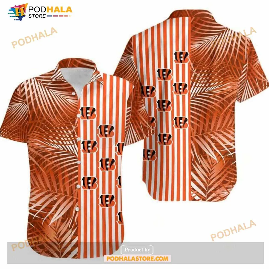 Cincinnati Bengals Tropical Hawaiian Shirt With Palm Leaves And Stripes