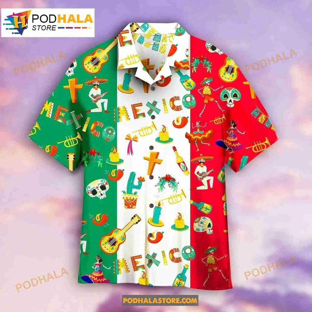 Cinco De Mayo Mexican Culture Hawaiian Shirt With Colorful Skulls And Guitars Cinco De Mayo Mexican Culture Hawaiian Shirt With Colorful Skulls And Guitars