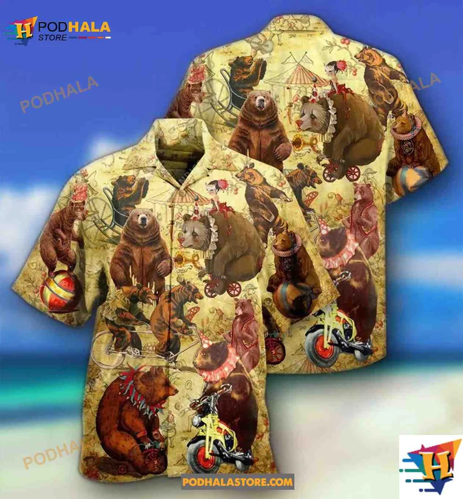 Circus Bears Hawaiian Shirt Featuring Playful Circus Activities