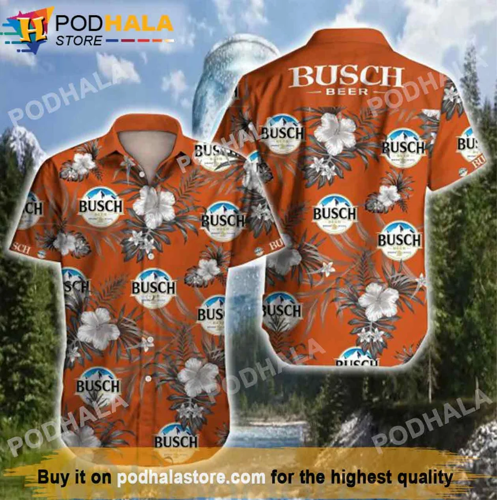 Classic Busch Beer Hawaiian Shirt, Burnt Orange Floral Design For Beer Lovers