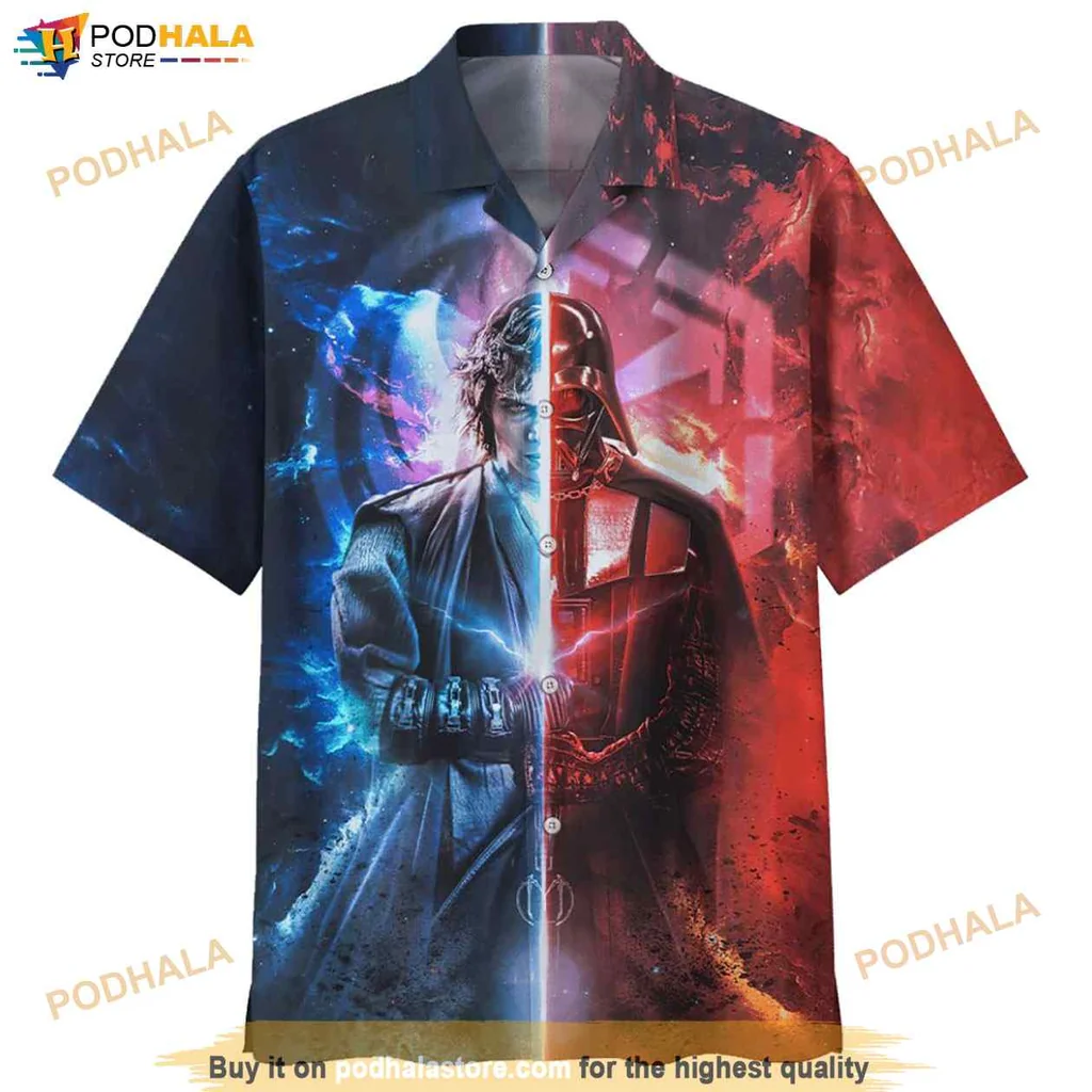 Classic Darth Vader Hawaiian Shirt, Vibrant Split Design For Star Wars Fans