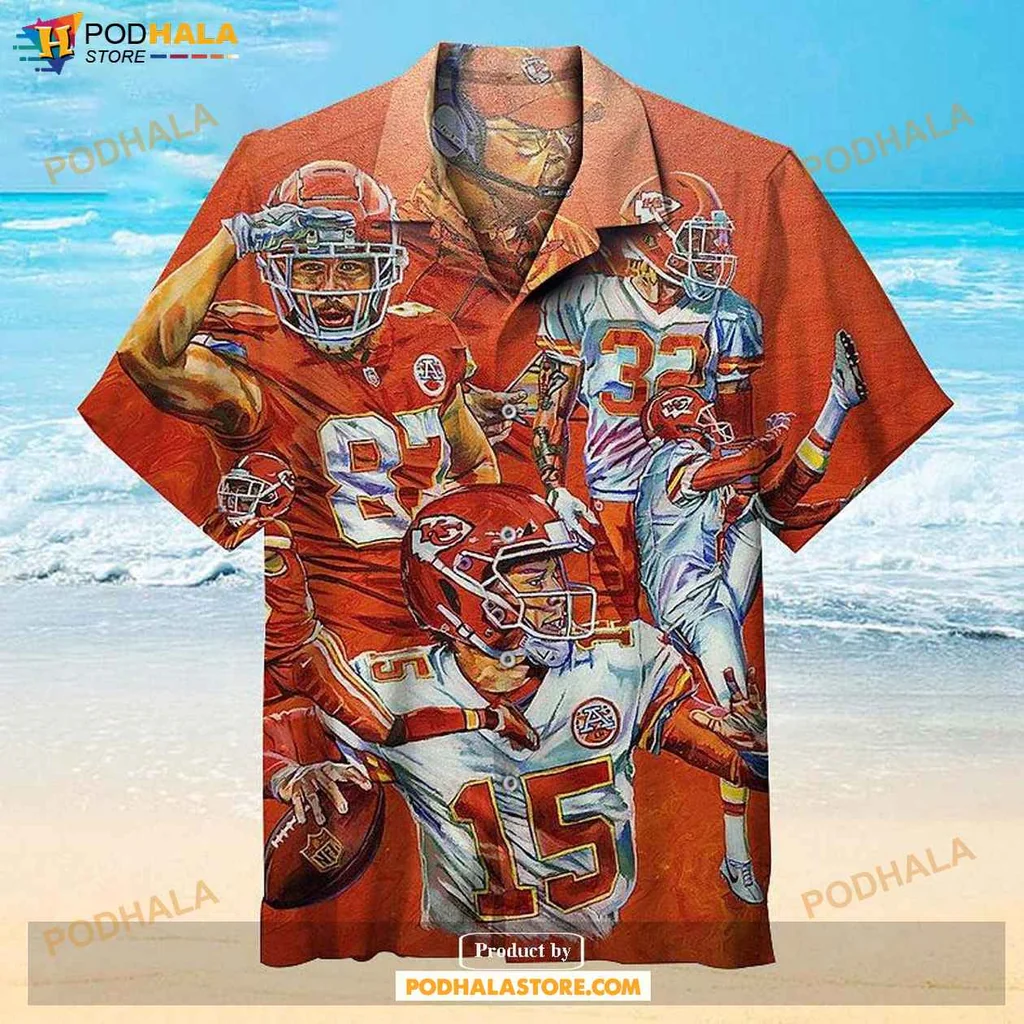 Classic Kansas City Chiefs Hawaiian Shirt With Vibrant Player Graphics, Red And Gold Design