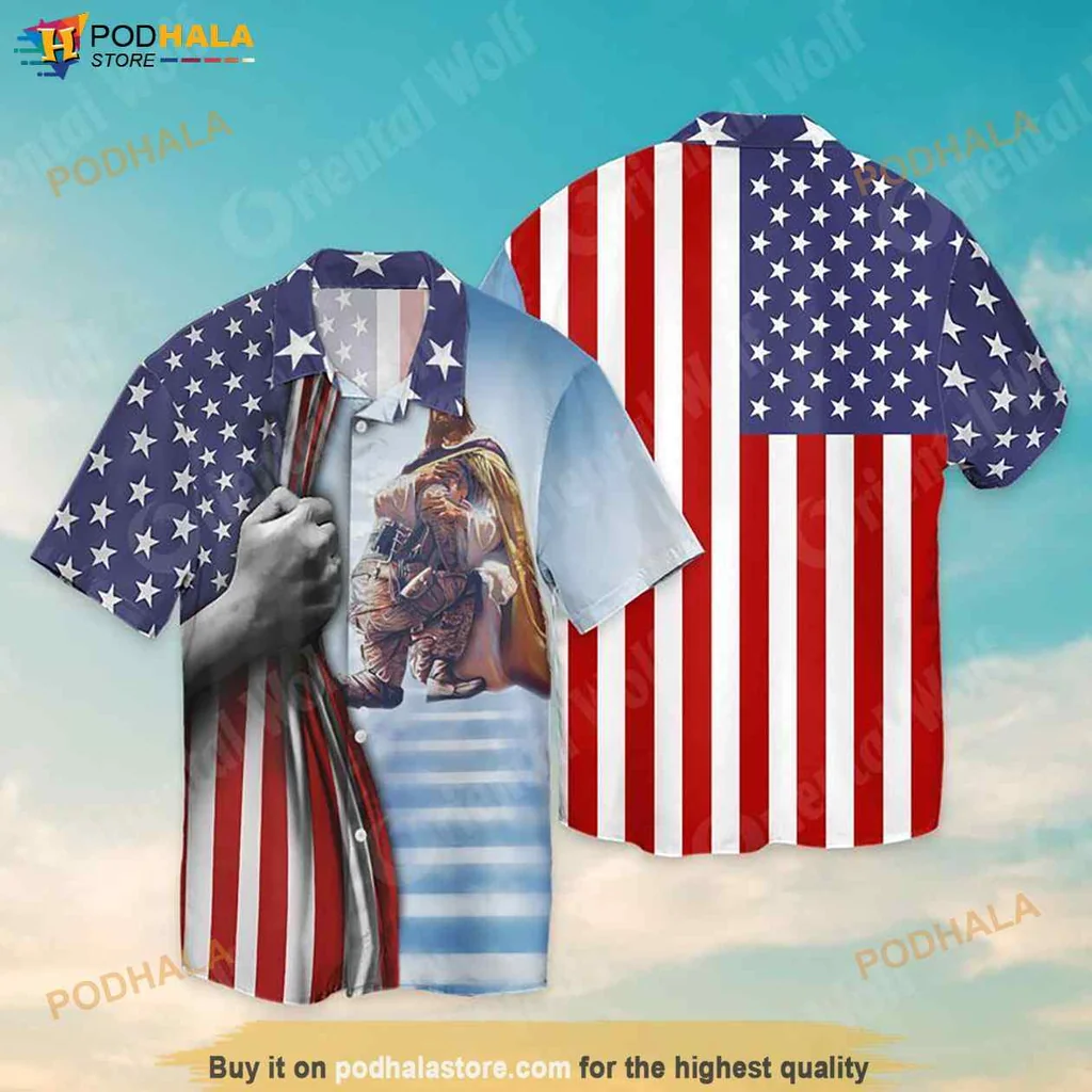 Classic Patriotic Hawaiian Shirt, Independence Day Veteran Design With American Flag Elements