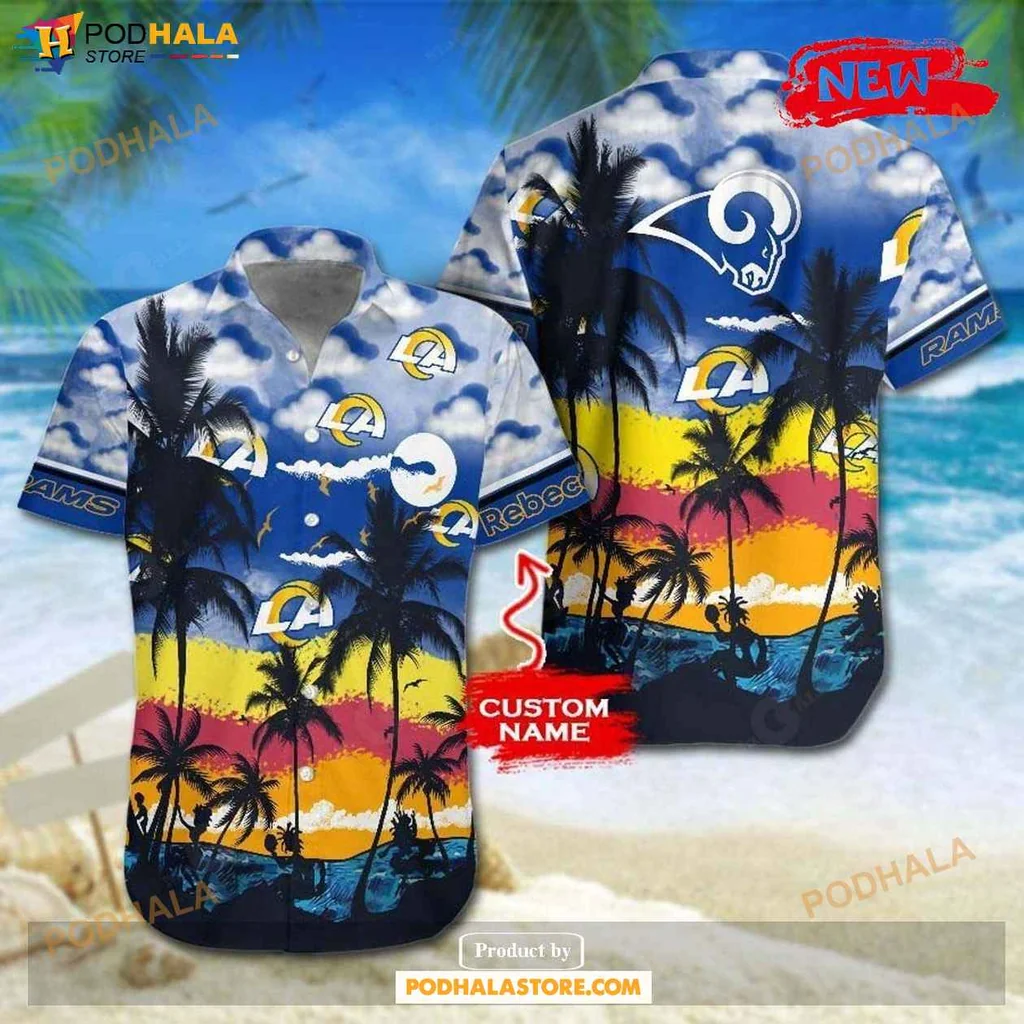 Classic Rams Tropical Shirt, Personalized Los Angeles Rams Fan Shirt With Sunset Design