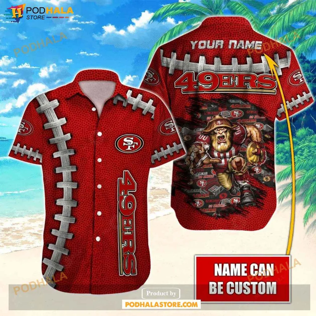 Classic San Francisco 49ers Hawaiian Shirt, Vibrant Red With Team Logo And Motifs