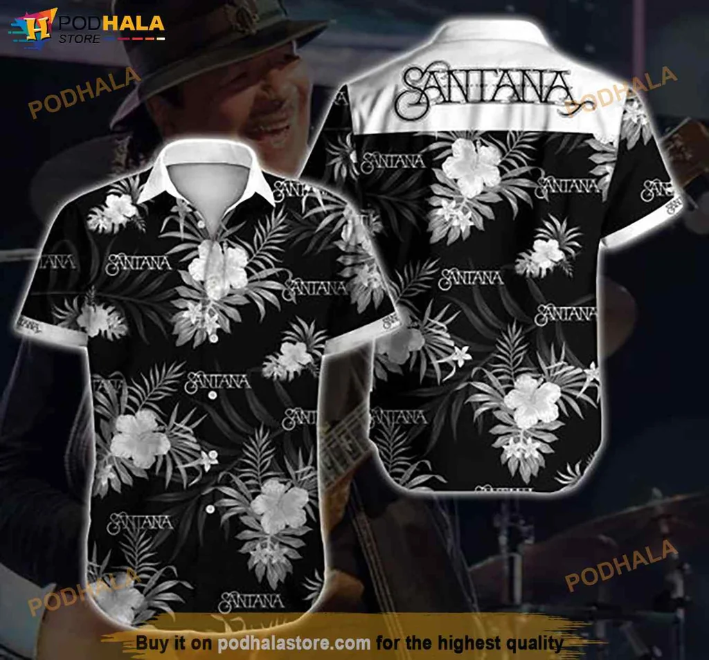 Classic Santana Hawaiian Shirt, Tropical Floral Design For Music Lovers