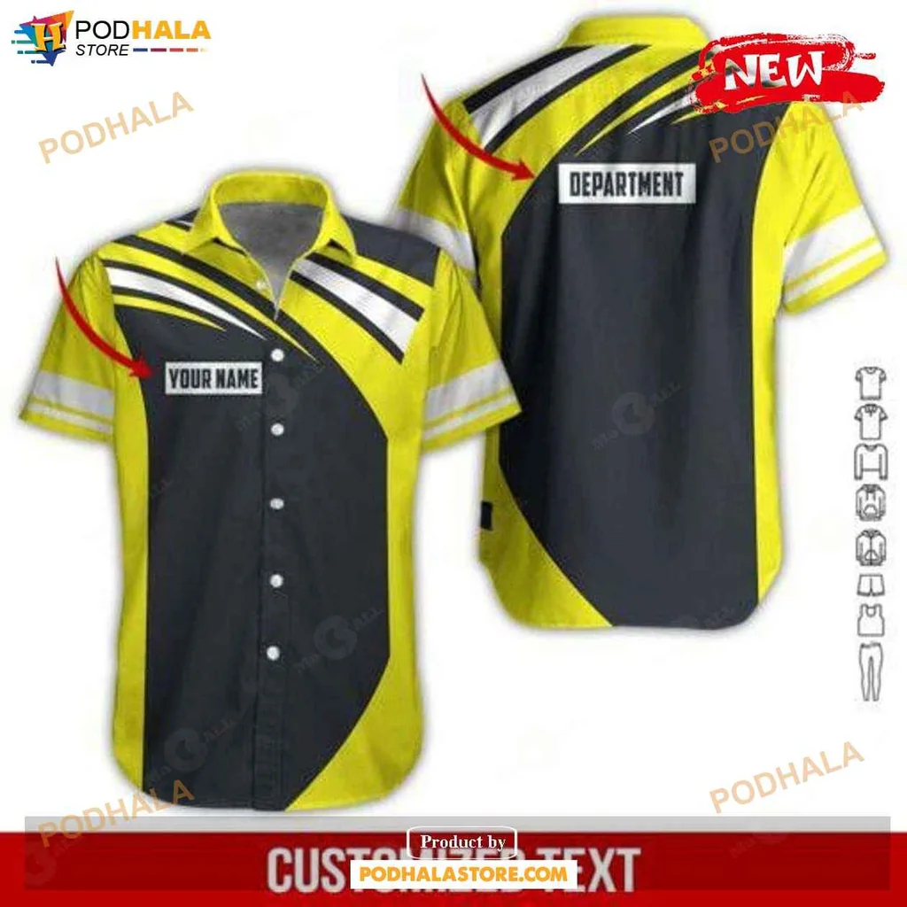 Classic Striped Hawaiian Shirt For Heavy Equipment Work, Summer Style In Yellow And Black