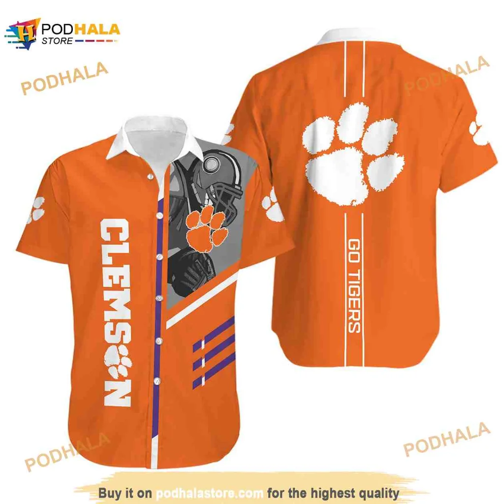 Clemson Tigers Hawaiian Shirt With Paw Print And Bold Clemson Design