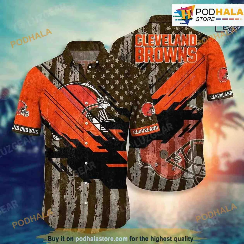 Cleveland Browns American Flag Hawaiian Shirt With Team Logo