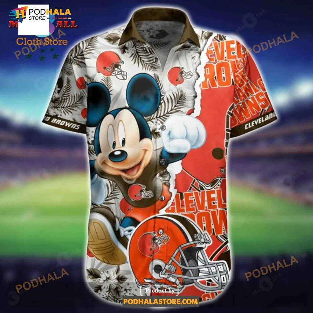 Cleveland Browns Cartoon Mouse Hawaiian Shirt With Tropical Design