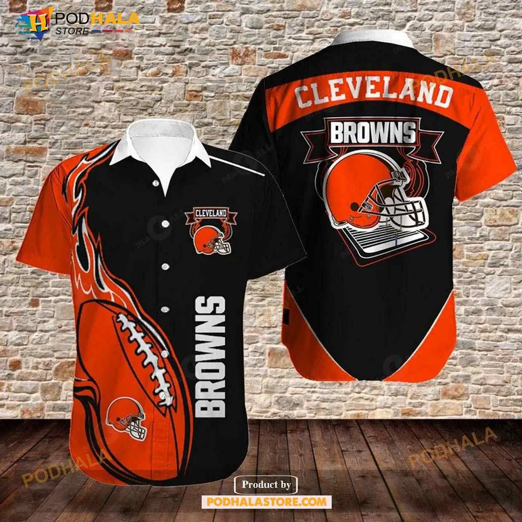 Cleveland Browns Fan Hawaiian Shirt With Bold Football And Helmet Design