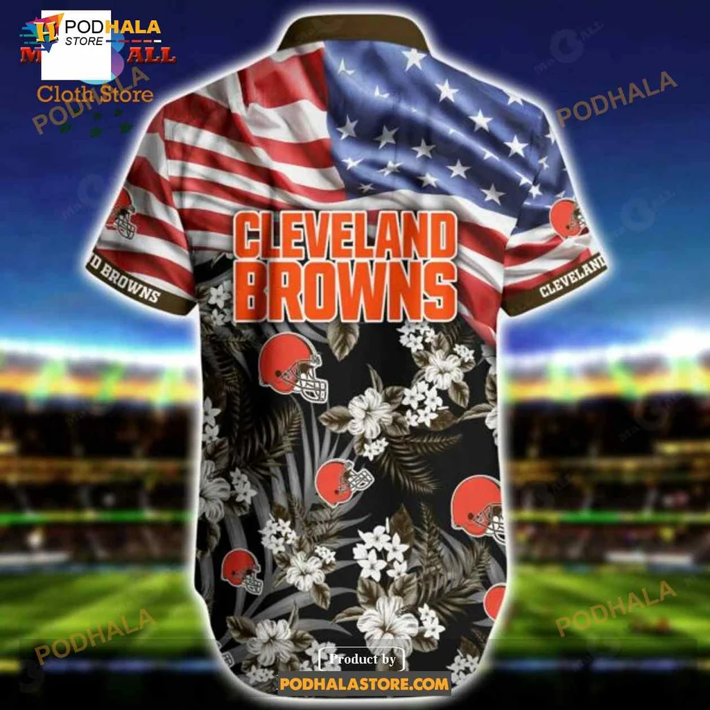 Cleveland Browns Floral Hawaiian Shirt With American Flag Design