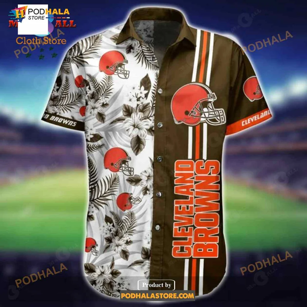 Cleveland Browns Floral Hawaiian Shirt With Orange Helmet Design