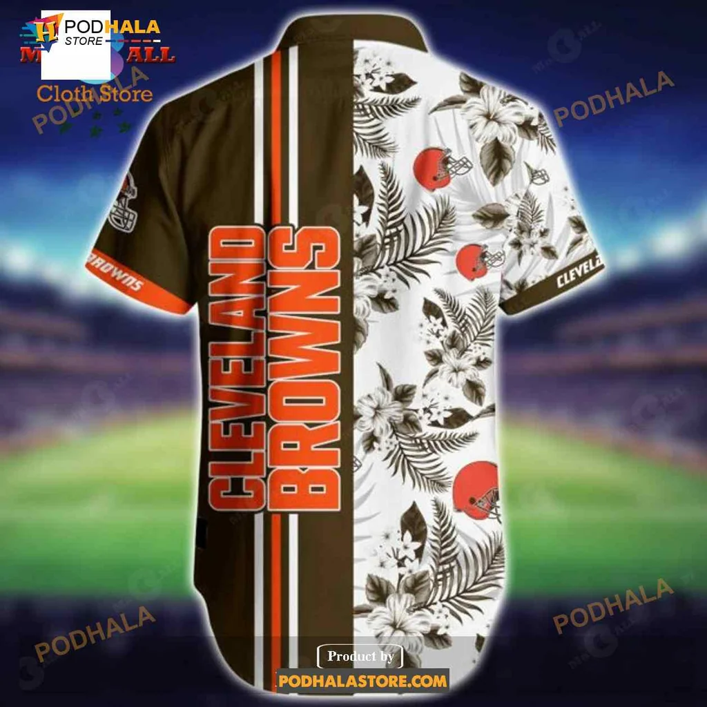 Cleveland Browns Floral Aloha Shirt With Orange Helmet Design Cleveland Browns Floral Aloha Shirt With Orange Helmet Design