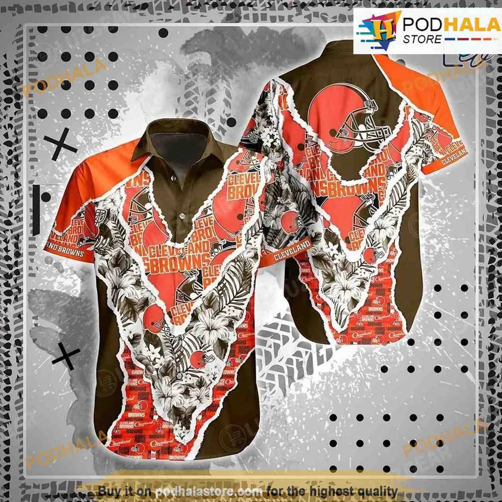 Cleveland Browns Floral Hawaiian Shirt With Team Helmet Design